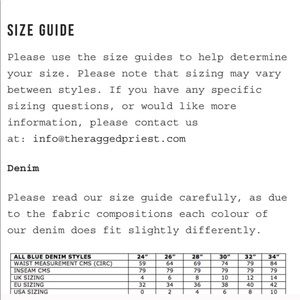 the ragged priest sizing